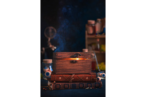 Wooden box containing fire, magical