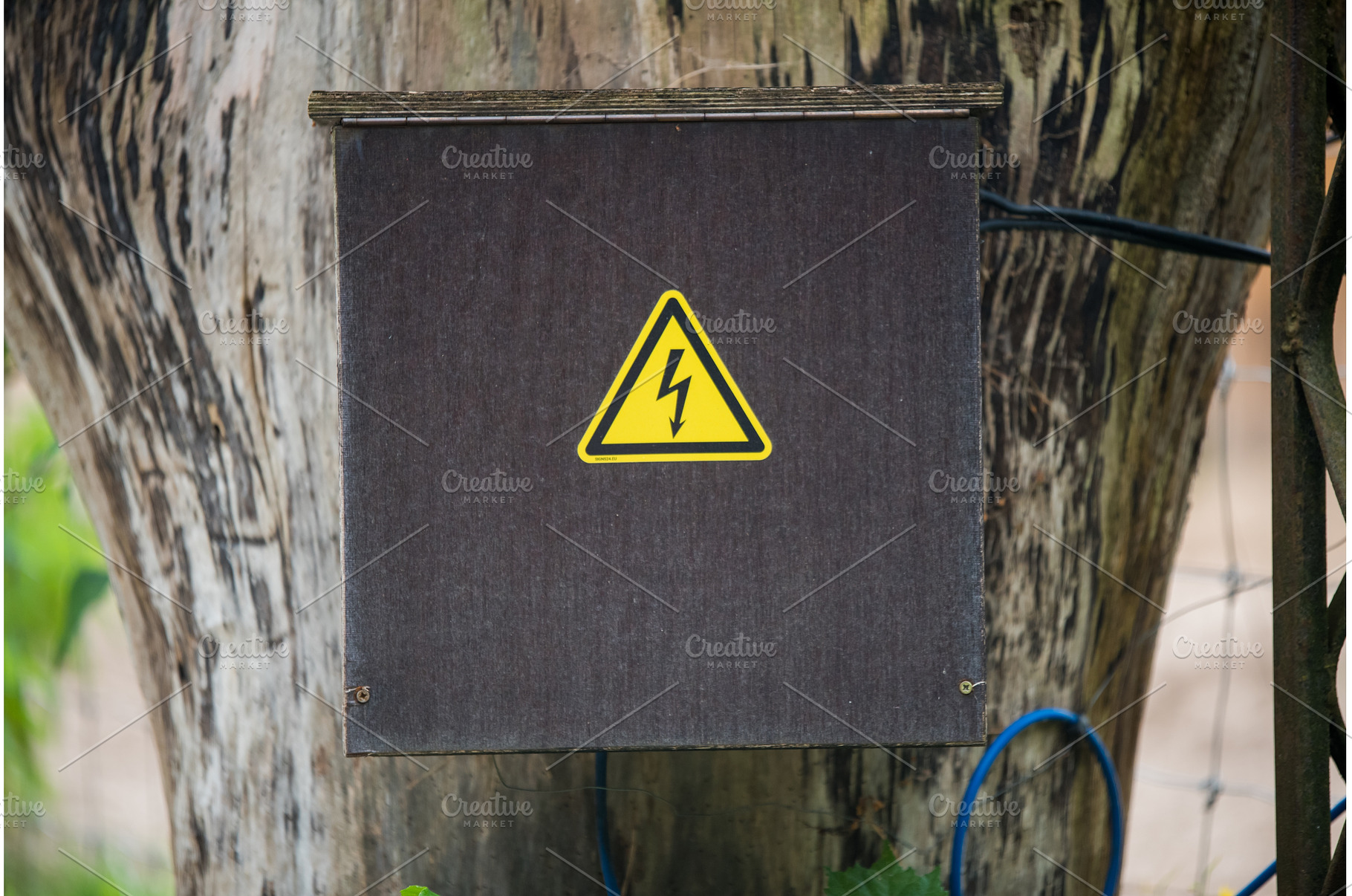 Electrical shock , warning sign on, an Industrial Photo by COLORFUL
