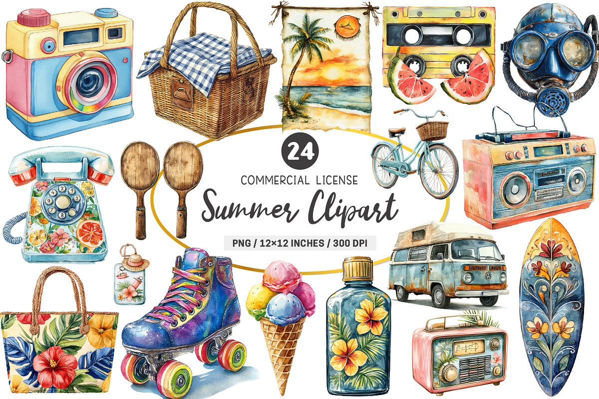 Retro Summer Clipart, an Illustration by SinaCreation (Photo 1 of 5)