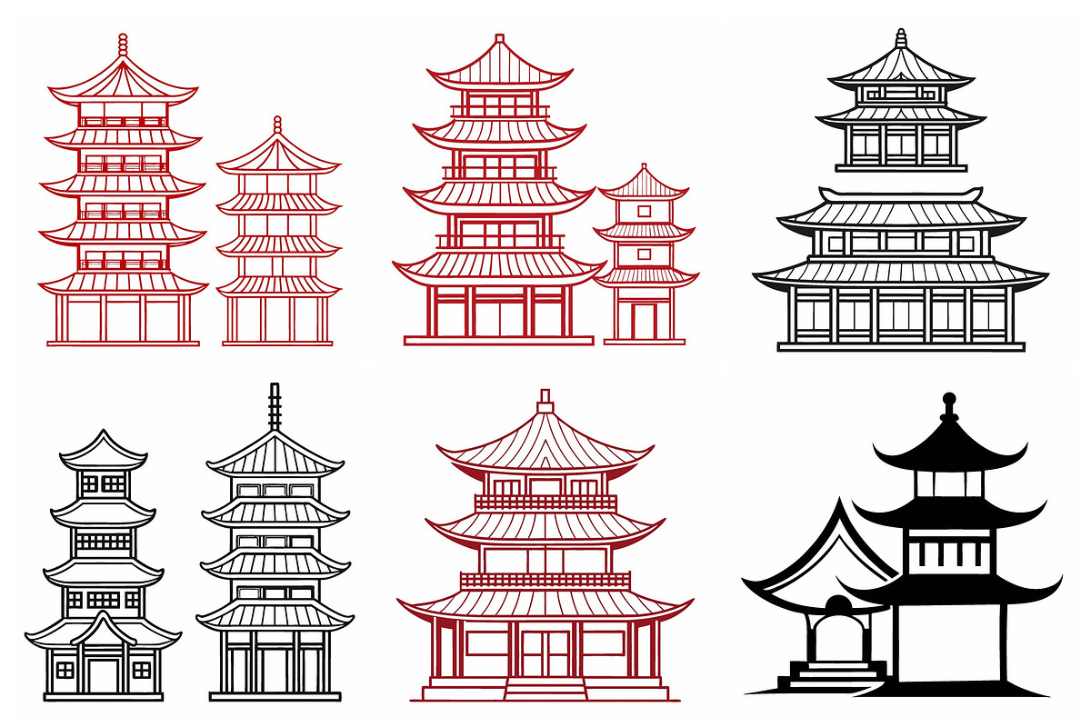 Japanese Pagodas and Buddhist Temple, an Object Graphic by Billah Hub