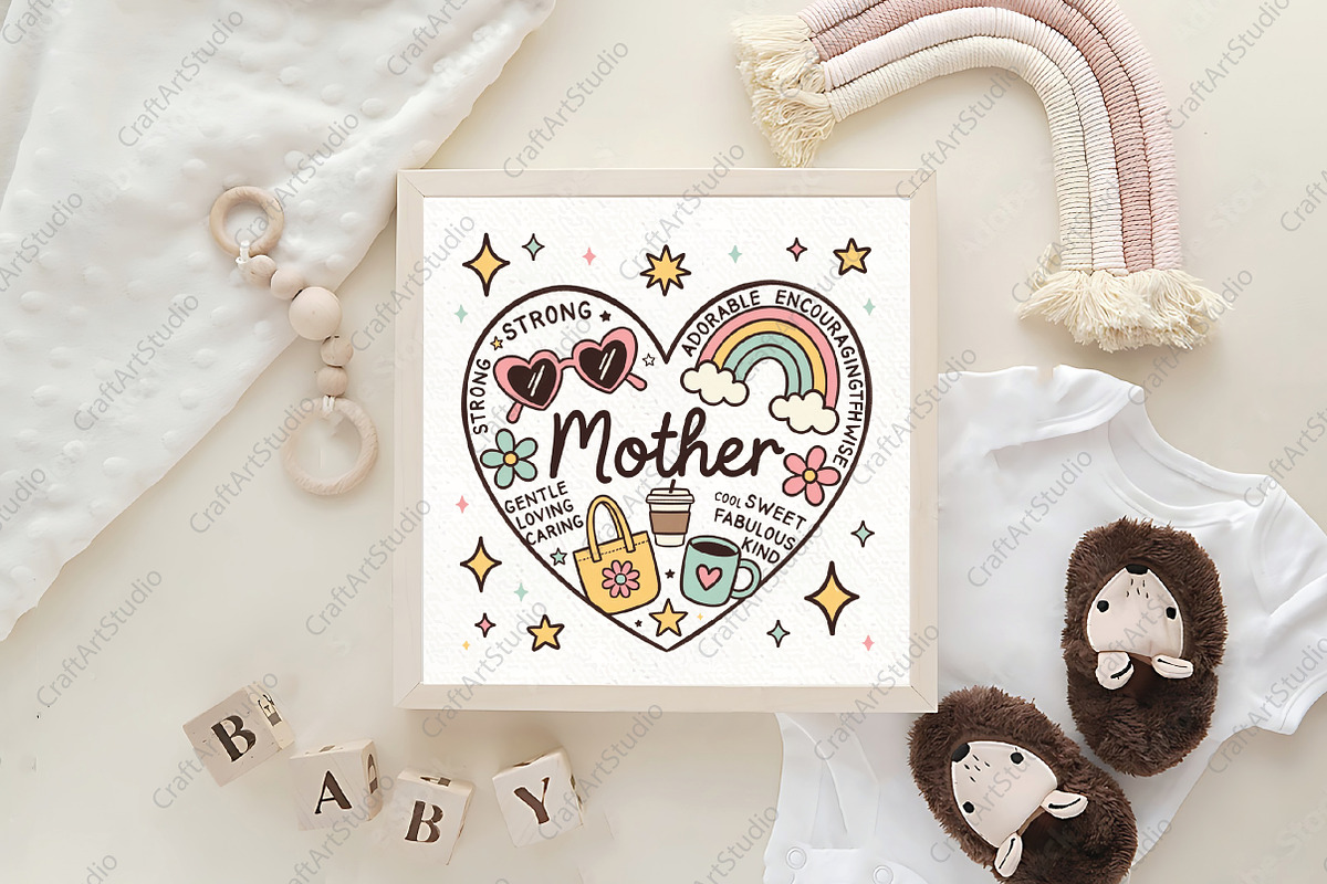 Retro Mothers Day, Mama Heart, Mom P, an Illustration by CraftArtStudio (Photo 4 of 4)