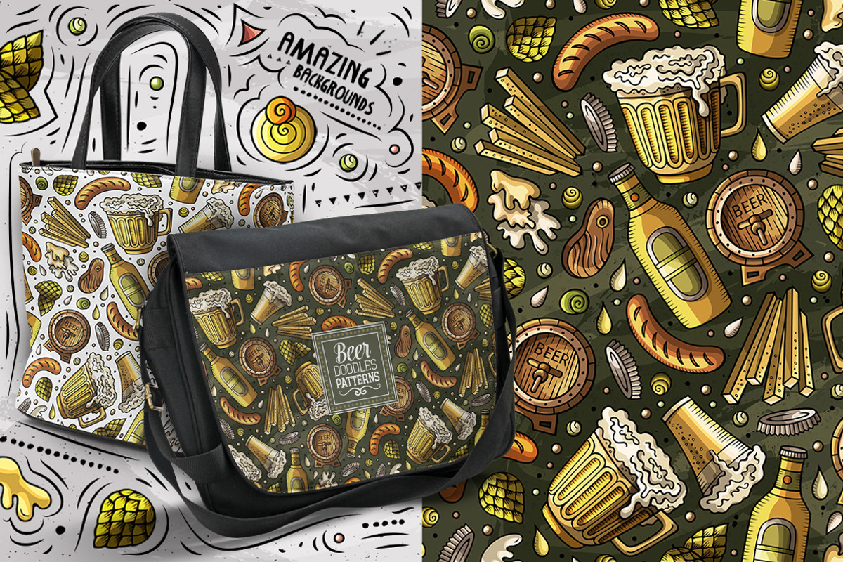 7 Beer Doodle Seamless Patterns Set, a Pattern Graphic by BALABOLKA (Photo 4 of 8)
