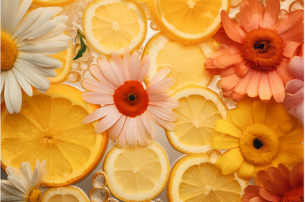 Flowers water lemons. Generate Ai, a Food & Drink Photo by Ylivdesign