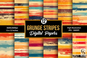Sunset Grunge Stripes Digital Papers, a Pattern Graphic by Creative Store