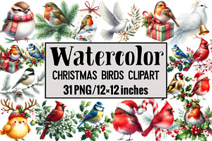 Christmas Birds Clipart, an Illustration by Design Market