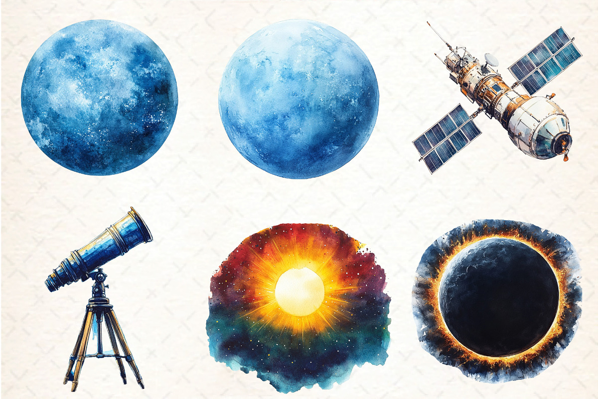 Watercolor Solar System Clipart, an Illustration by DreamCafeArt (Photo 5 of 7)