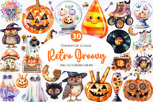 Retro Groovy Halloween Day Clipart, an Illustration by SinaCreation