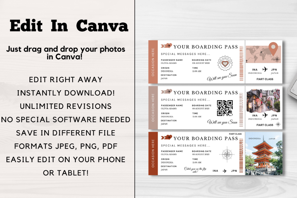Editable Boarding Pass Template, a Card Template by YasdeyDesigns (Photo 5 of 7)