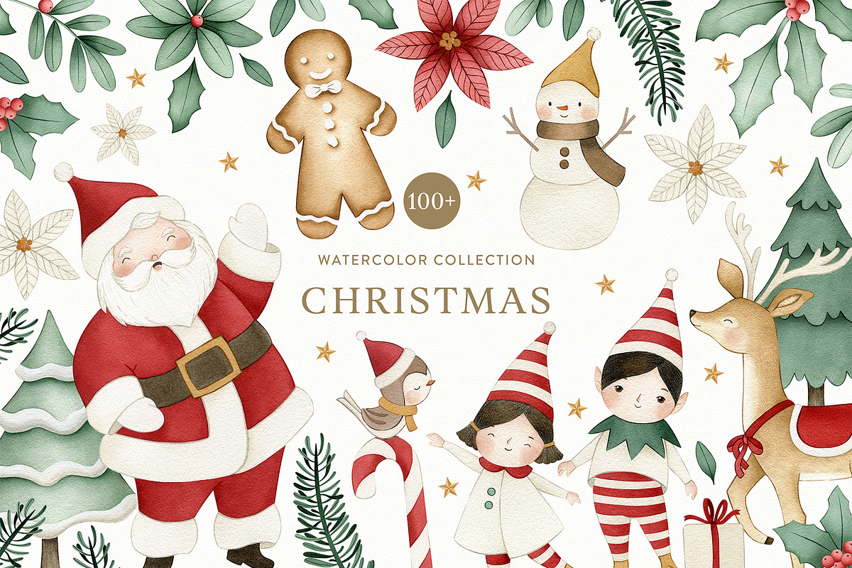 Watercolor Whimsical Christmas Set, a Decorative Illustration by Carol Lozove (Photo 1 of 44)