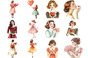 Vintage Valentines Woman Clipart, an Illustration by designcity5 (Thumbnail 2 of 5)