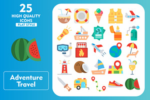 25 Adventure Travel Flat Icons, an Icon by Pexelpy