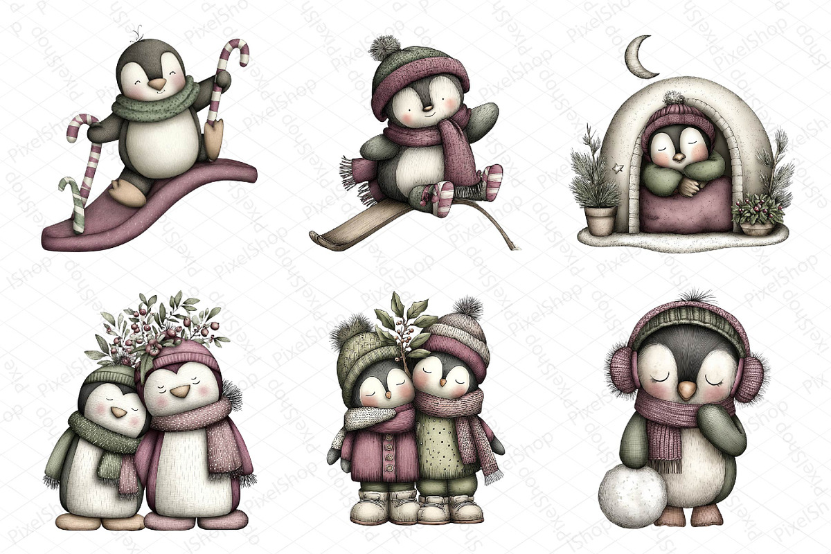 Winter Holiday Penguin Clipart, an Illustration by DreamPrint404 (Photo 7 of 7)