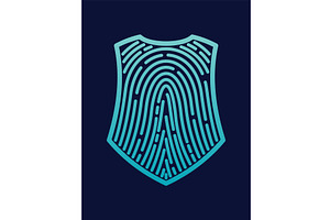Secure shield fingerprint, a Technology Illustration by Things for designers