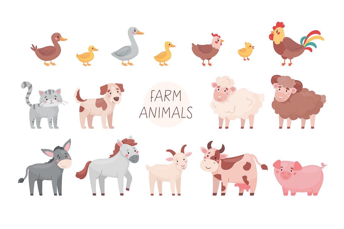Cute farm animals collection, an Animal Illustration by Anna Summer