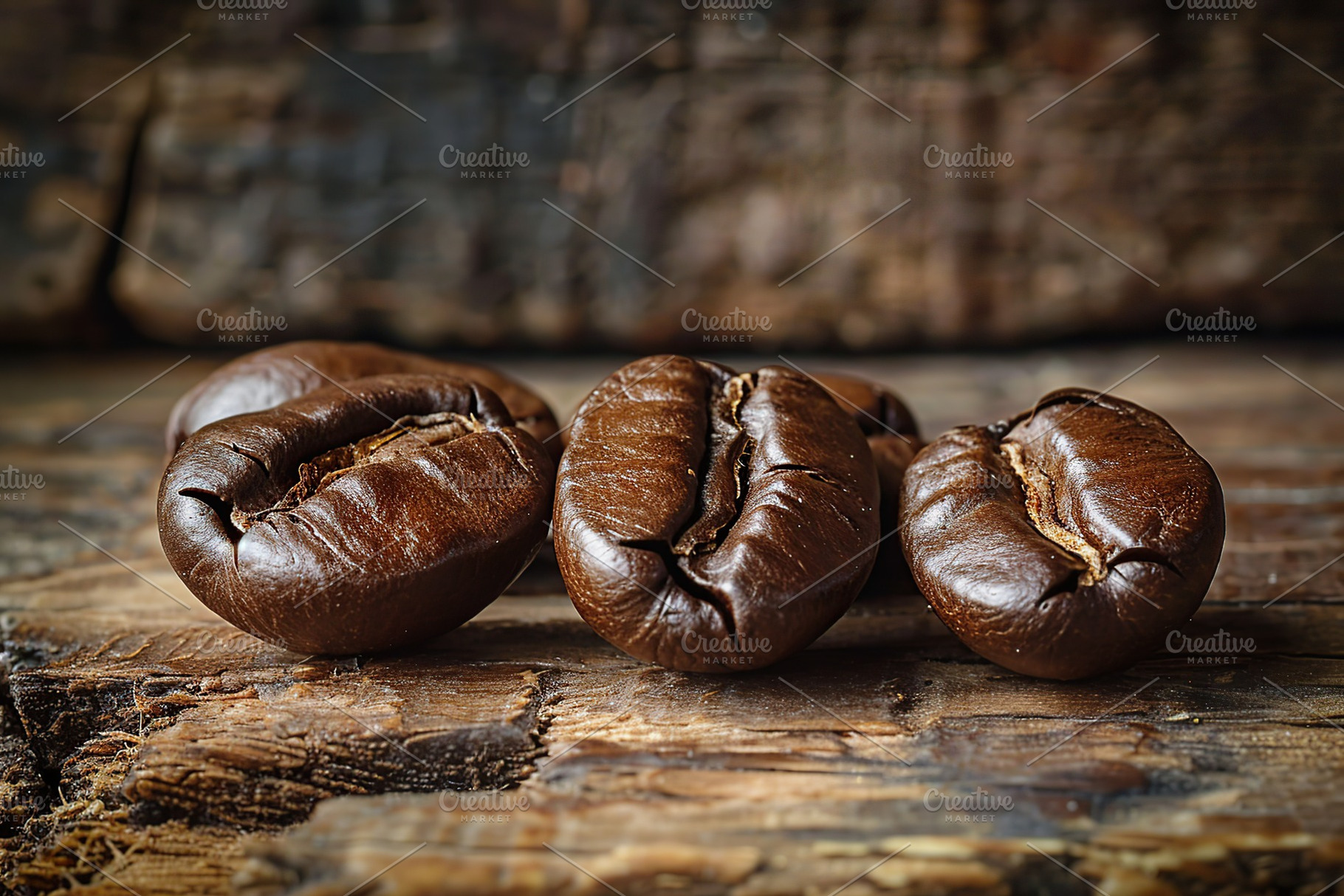 Coffee beans on wooden table, a Food & Drink Photo by AlyaAnd