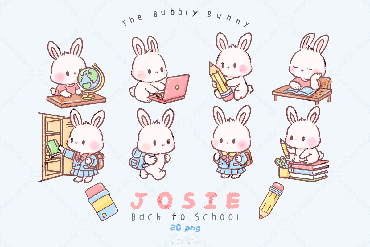 Josie Bubbly Bunny Back to School, an Animal Illustration by Blumensdiary (Photo 1 of 8)