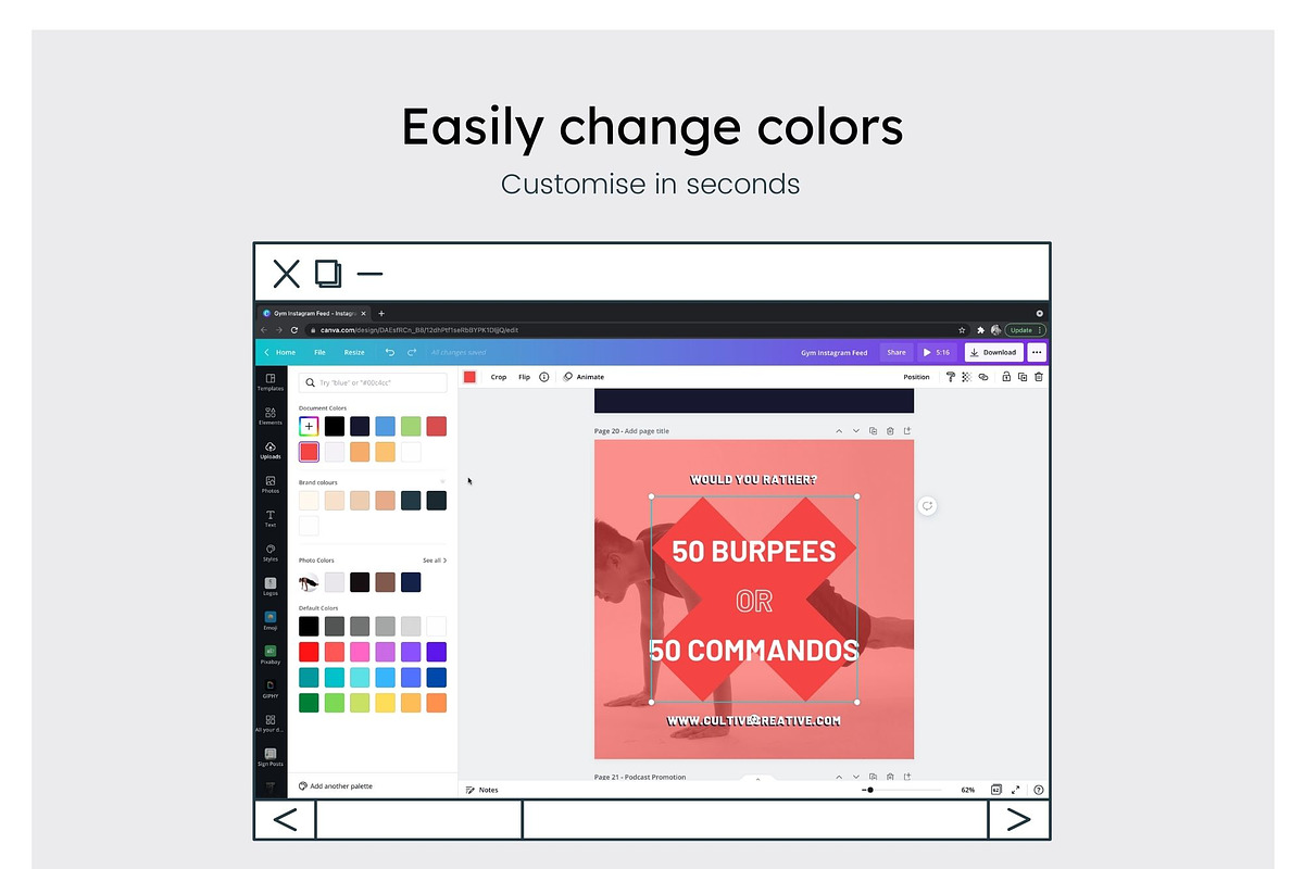 Gym Instagram Feed Canva Templates, a Social Media Template by Cultive Creative (Photo 5 of 13)