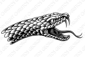 Snake Head Woodcut Vintage Etched, an Animal Illustration by Christos Georghiou