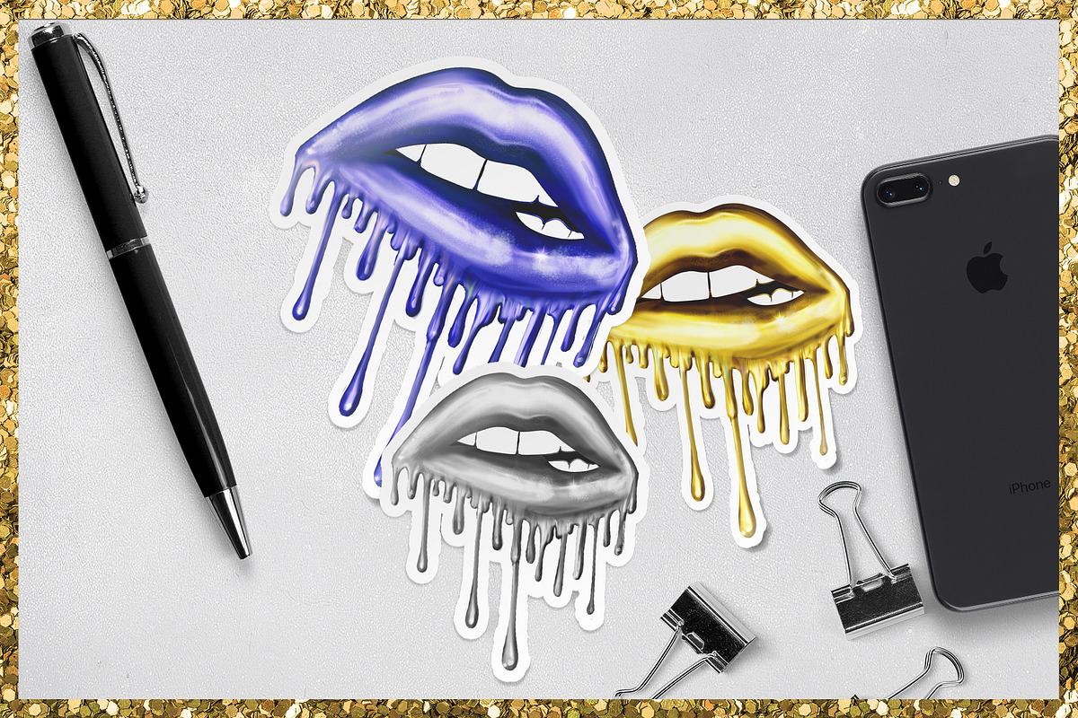 Dripping Lips Png Cliparts, a Decorative Illustration by The GG Shop (Photo 6 of 7)