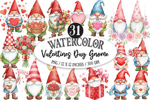 Watercolor Valentines Day Gnome Clip, an Illustration by Designking