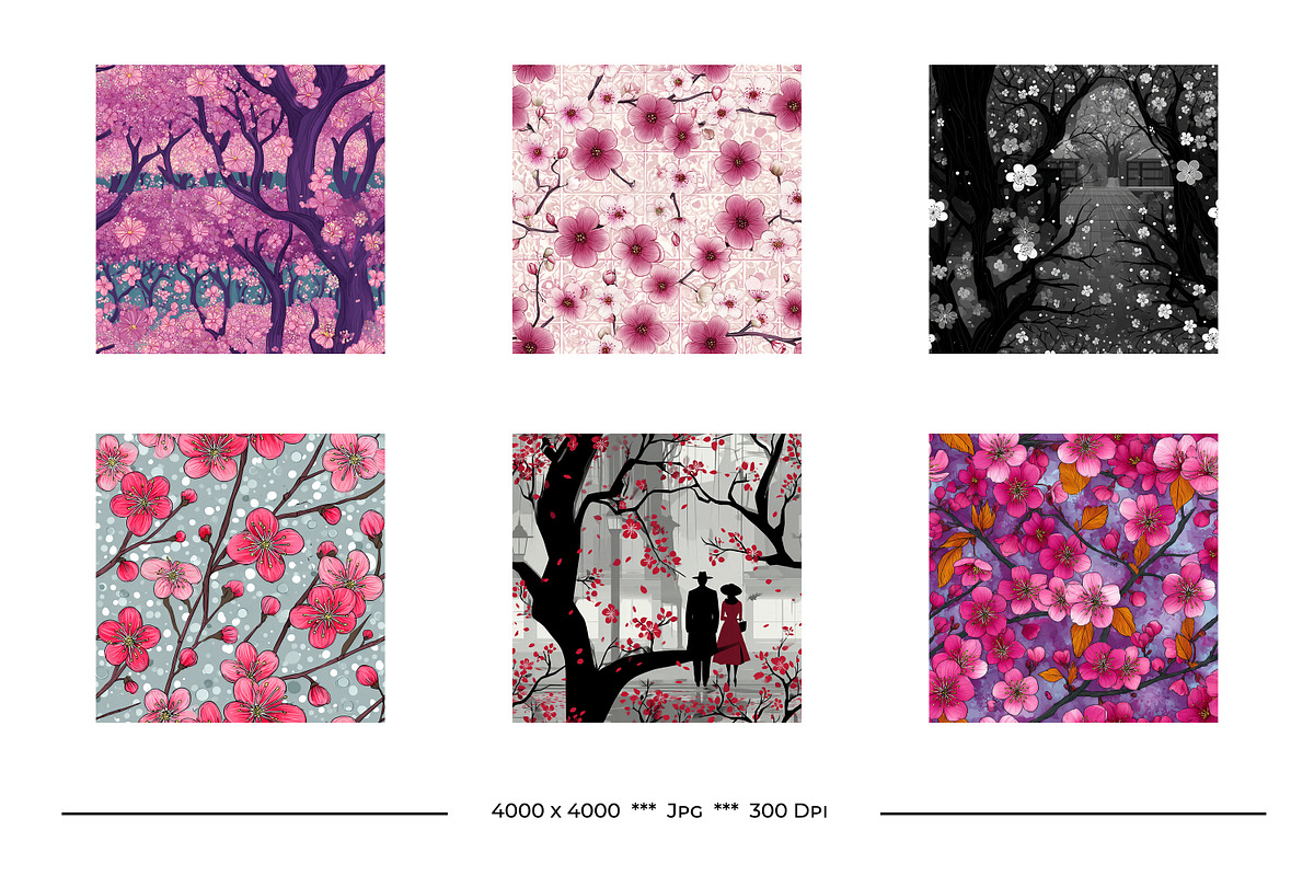 Cherry Blossom Retro Art Patterns, a Pattern Graphic by karenfoleyphoto (Photo 5 of 17)