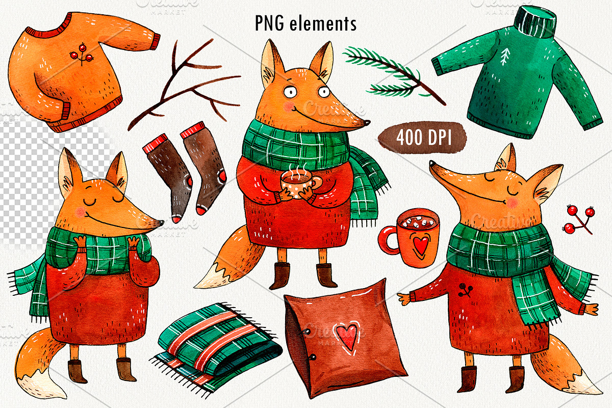 Cozy Fox set, an Animal Illustration by Ekaterina Goncharova (Photo 2 of 8)