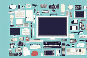 Collection of digital devices and electronics presented in a neat flat lay arra, an Illustration by AS photostudio