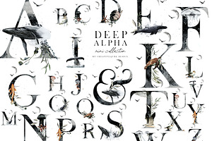 Dark Ocean Alphabet Watercolor
