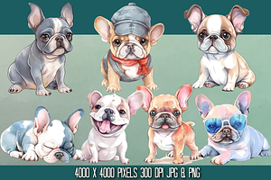 French Bulldog Watercolor Clipart