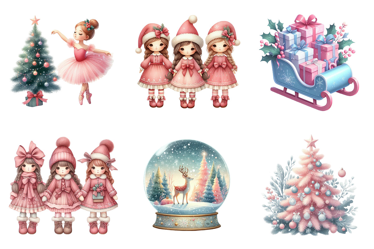 Watercolor Exquisite Pink Christmas, an Illustration by SinaCreation (Photo 5 of 7)