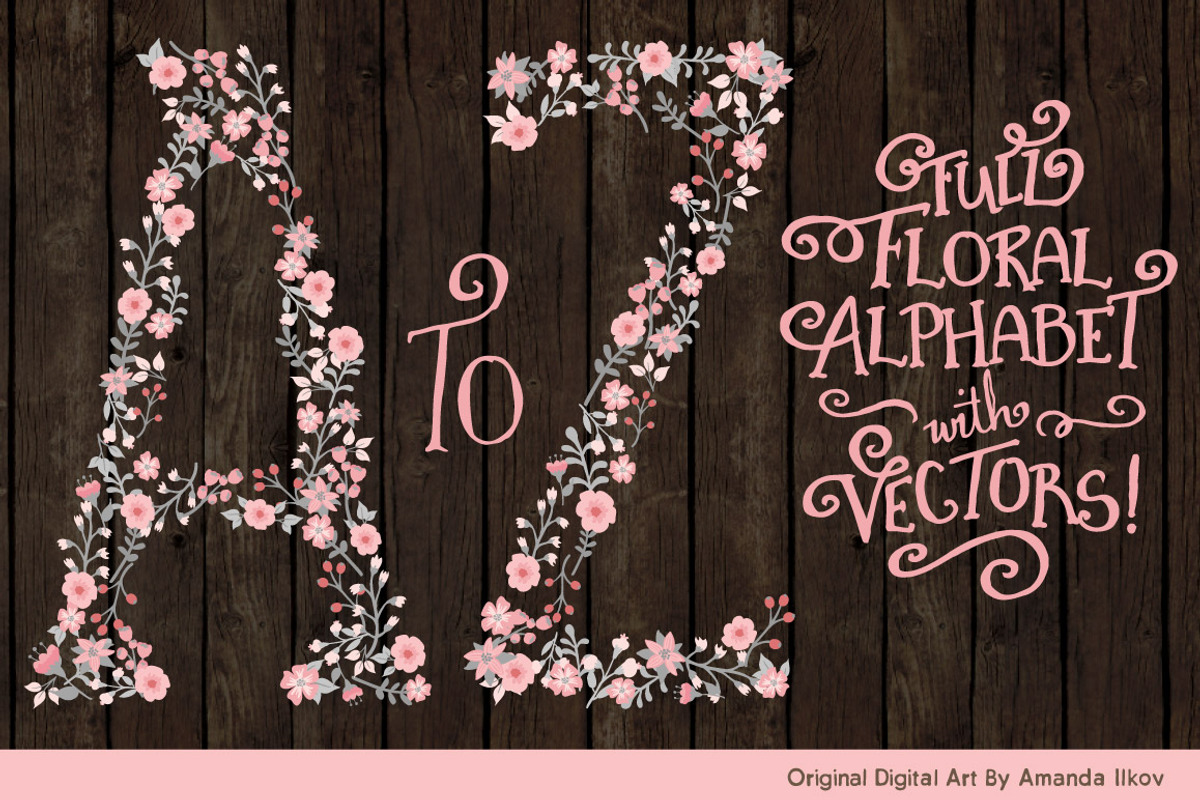 Pink & Grey Floral Alphabet Vectors, an Illustration by Amanda Ilkov (Photo 2 of 5)