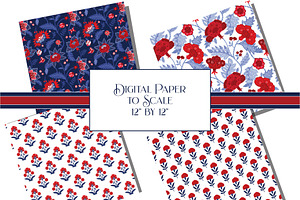 Red Blue Boho Folk Patterns