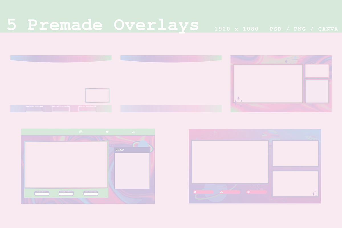 Streaming: Iridescent Galaxy Kit, a Social Media Template by Liseno Designs (Photo 4 of 9)