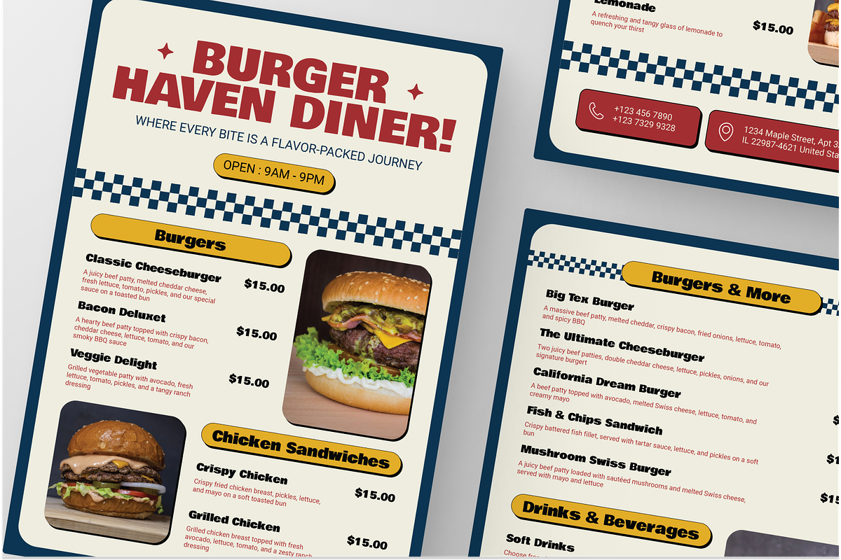 Retro Burger Restaurant Diner Menu, a Flyer Template by Annora Studio (Photo 5 of 7)