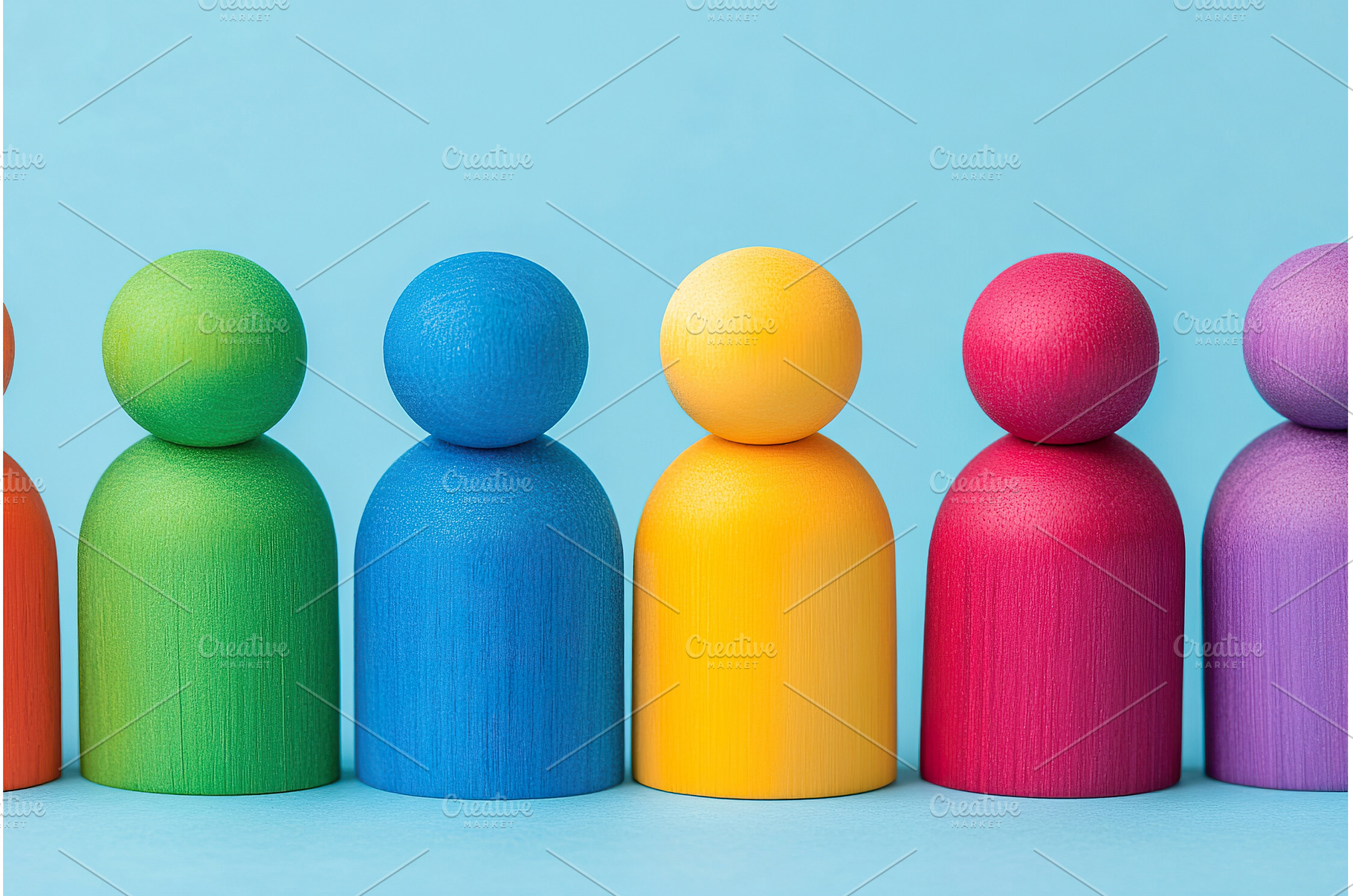 Colorful Wooden Figurines in a Row, a Background Photo by Lermont51