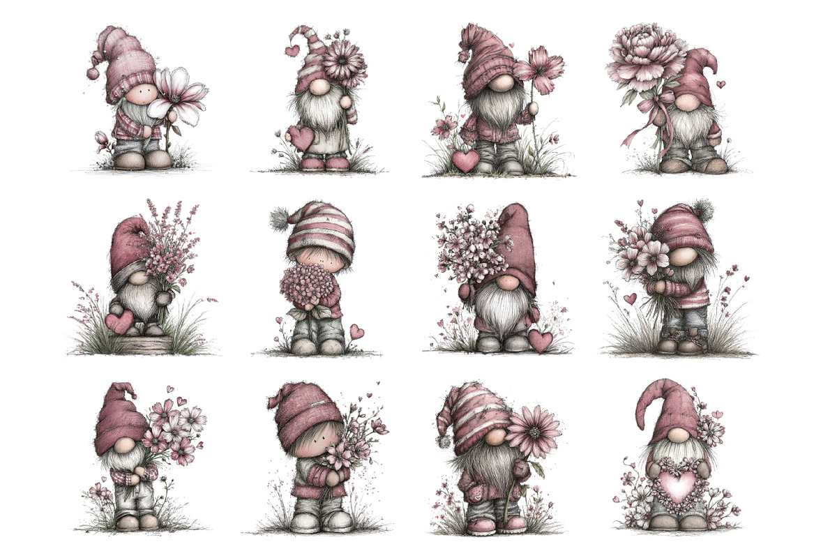 Valentine's Gnome with Flowers Clipa, an Illustration by Design Market (Photo 3 of 3)