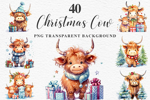 Christmas Baby Highland Cow Clipart