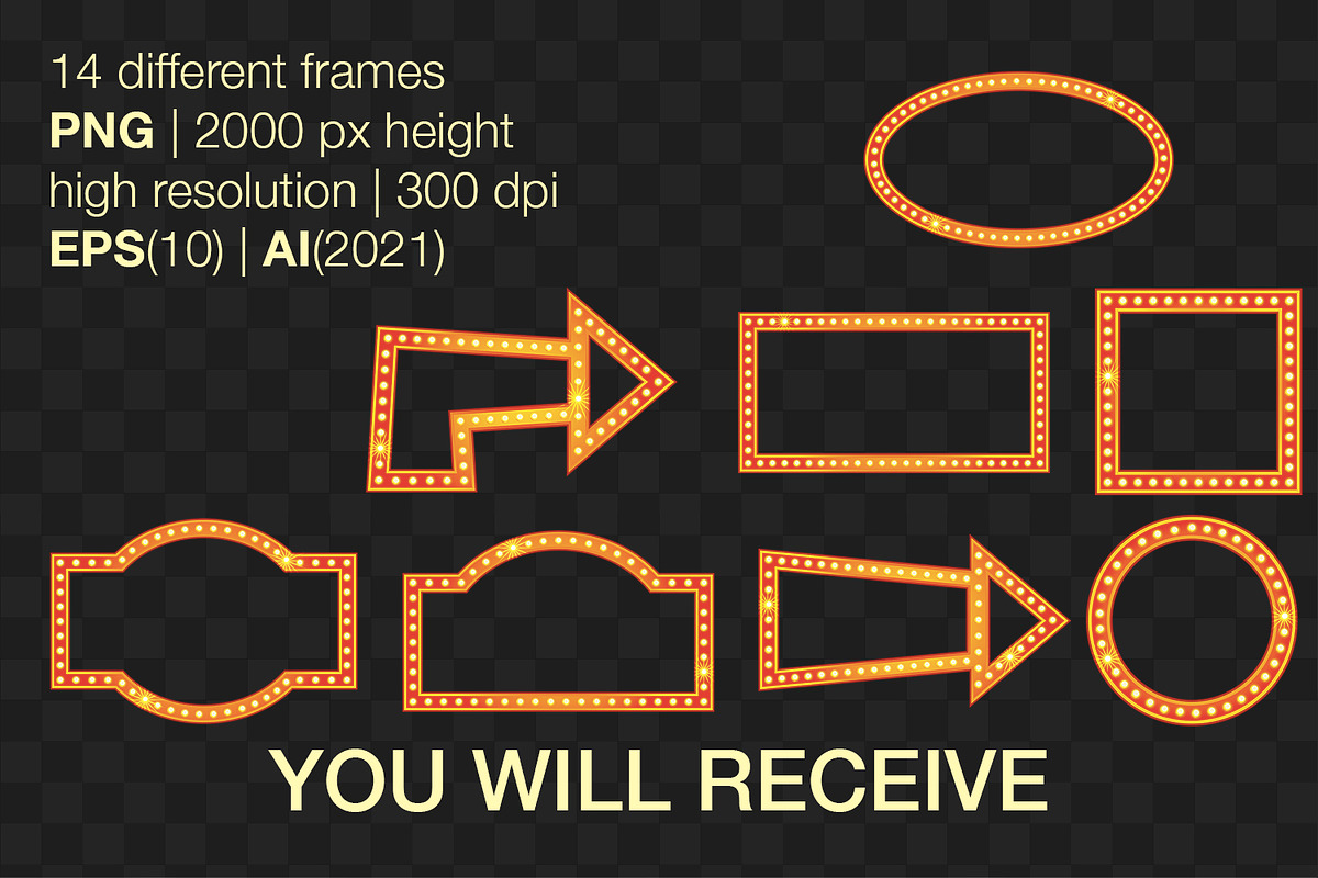 Vector retro frames with lamps, an Object Graphic by MariiaVD (Photo 5 of 7)