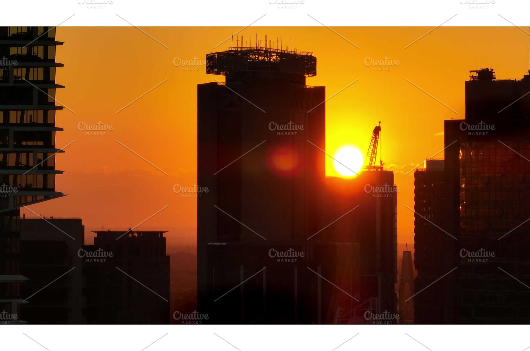 Sydney sunset featuring skyscrapers, an Architecture Photo by Goinyk