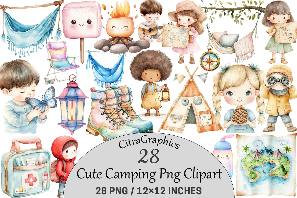 Cute Camping Clipart, an Illustration by CitraGraphics (Photo 1 of 5)
