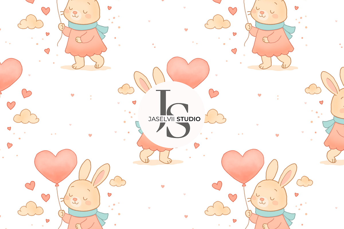Bunny Valentine - White, a Pattern Graphic by Jaselvii Studio (Photo 6 of 6)