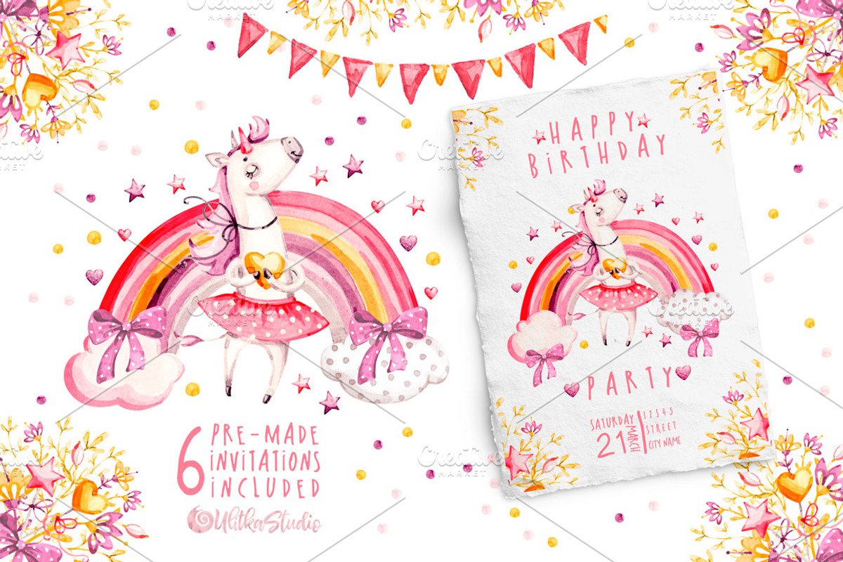 Unicorns Life. Watercolor collection, an Animal Illustration by UlitkaStudio (Photo 7 of 29)