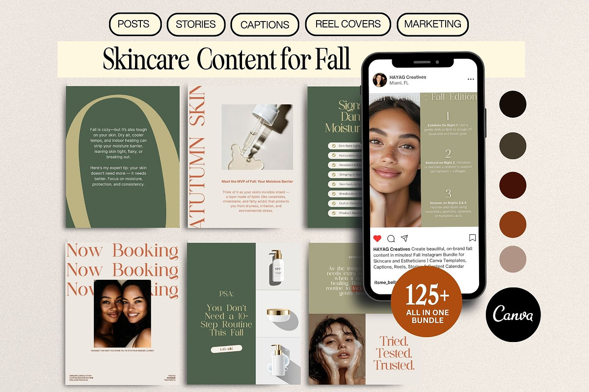 Skincare Instagram Templates Bundle | Fall Season Beauty Social Media