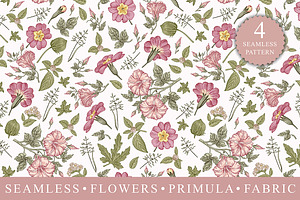 4 Seamless Flowers Primrose Petunia