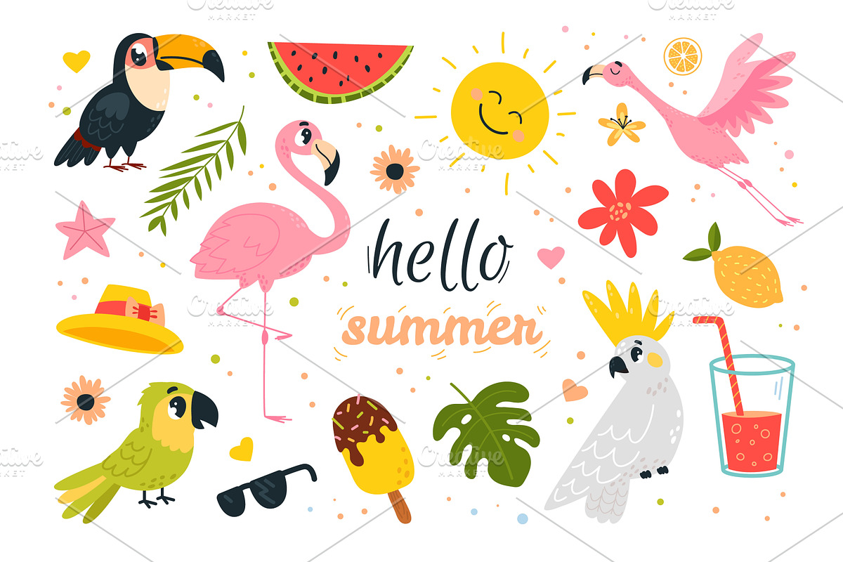 Flamingo summer elements. Tropical, an Object Illustration by LadadikArt