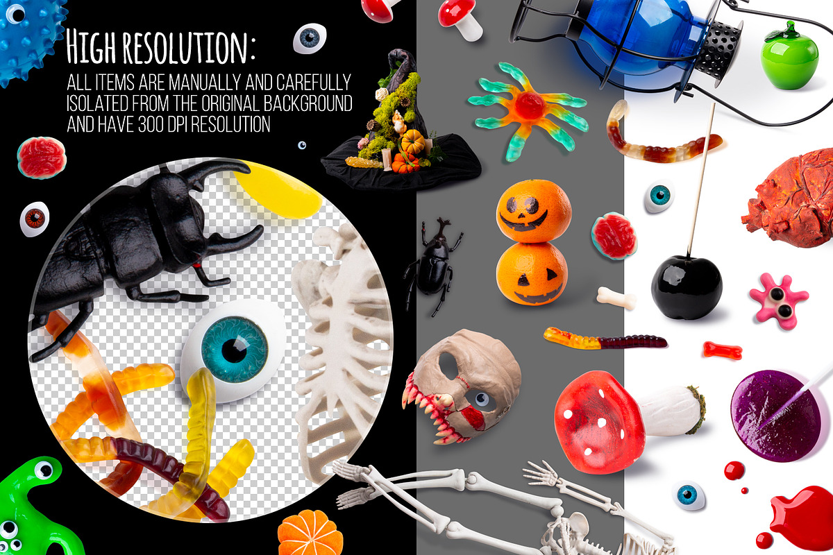 192 isolated Haloween moveable items, a Books & Magazine Mockup by rubinat (Photo 2 of 15)