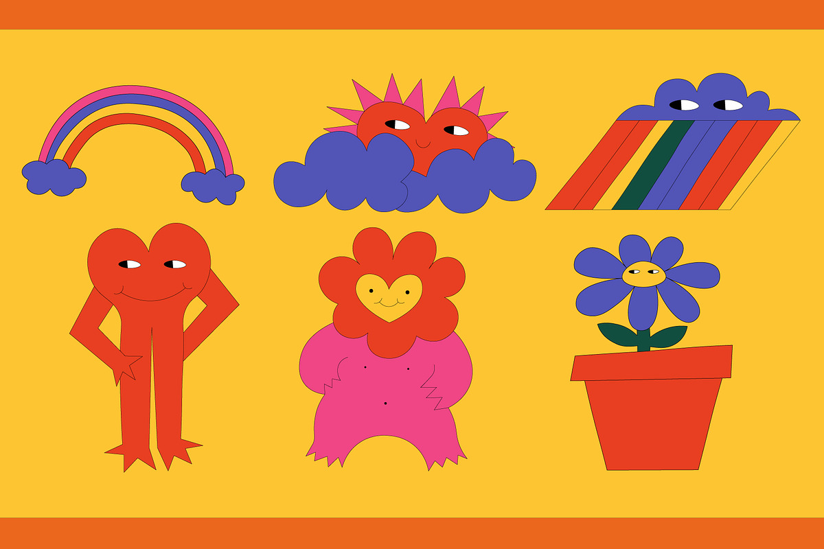 Psychedelic funky hippie stickers, an Illustration by okchizh (Photo 3 of 9)