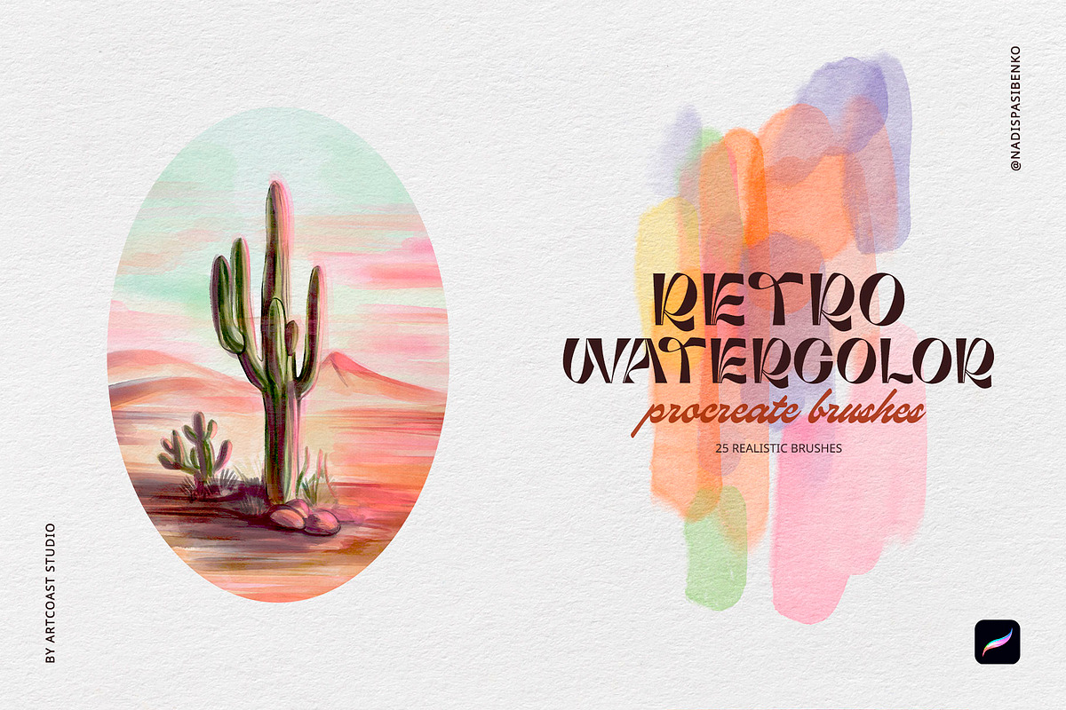 Watercolor Procreate Retro Brushes, a Brush Add-On by Spasibenko Art (Photo 2 of 12)