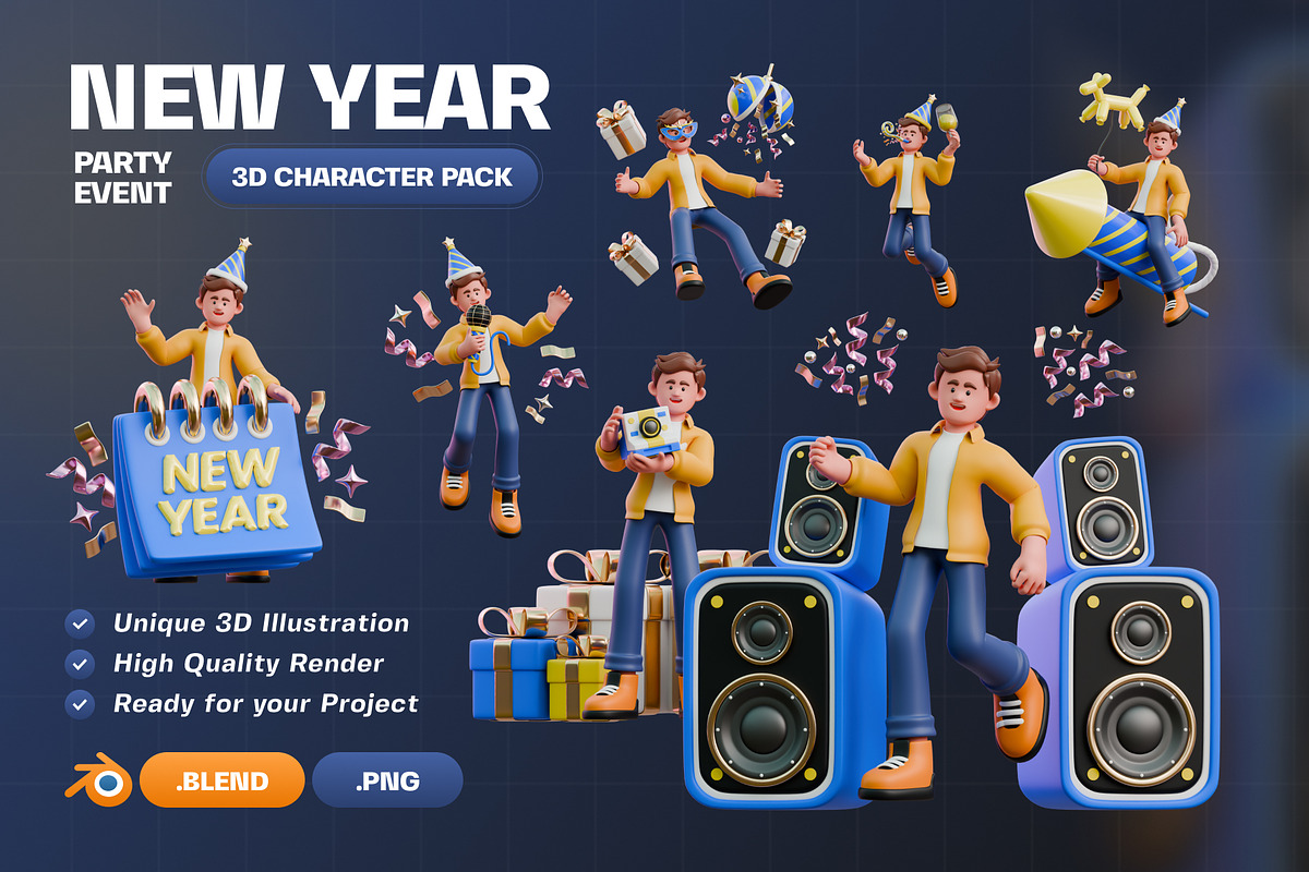 New Year Party 3D Character Pack, a Characters & Person 3D Model by Haps Space (Photo 1 of 4)