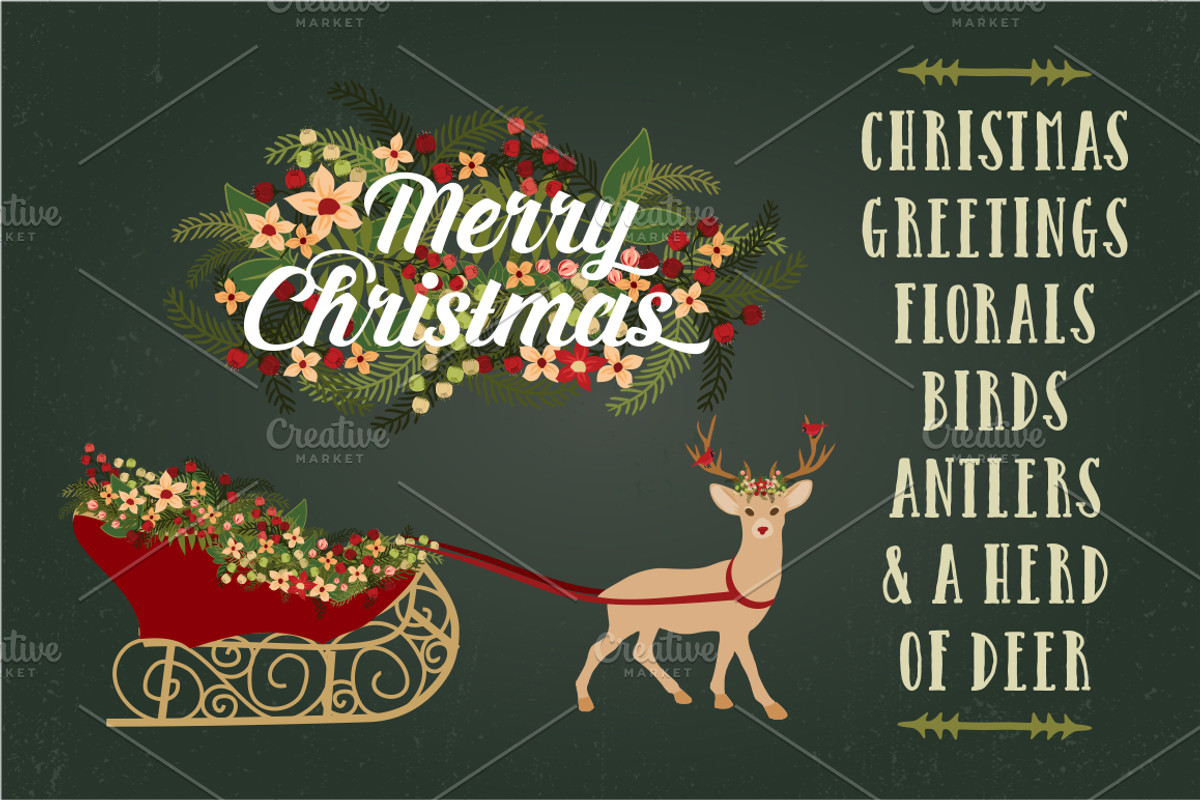 Christmas Deer, Sleigh & Antlers, an Illustration by Kelly Jane Creative (Photo 2 of 5)